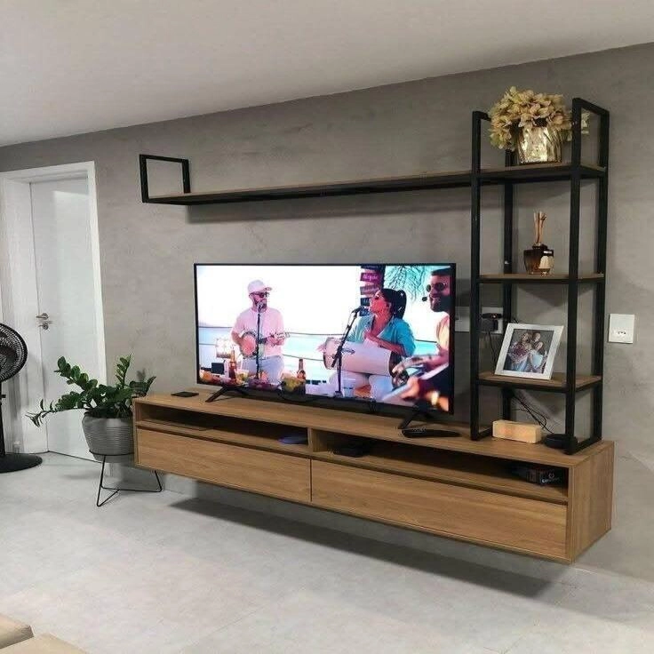 ست تی وی وال و کتابخانه ترکیبی فلز و چوب