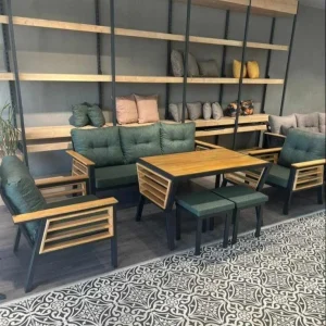 ست مبلمان و میز جلومبلی سبک فلز و چوب